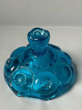 L.E. Smith Moon & Stars Candy Dish Lid ONLY Blue  Pressed Glass